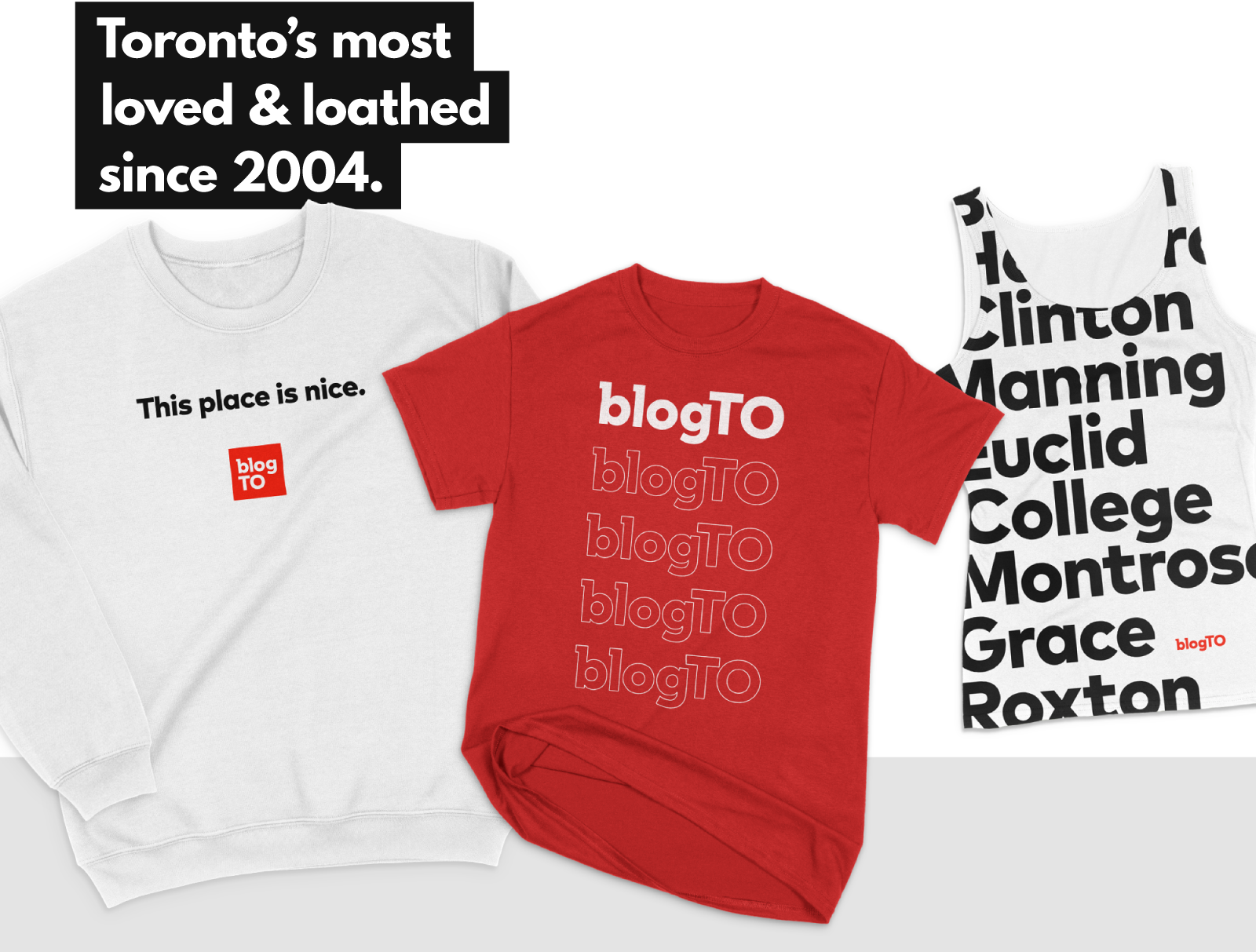 blogTO branded apparel design featuring the logo design, typography, and brand colour