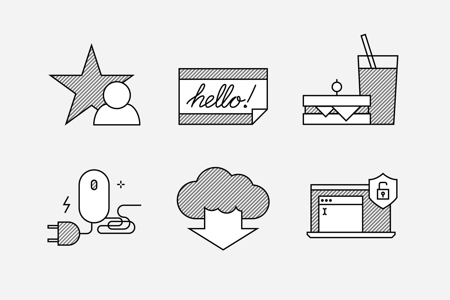6 icon designs that showcase the illustration art direction for Ladies Learning Code
