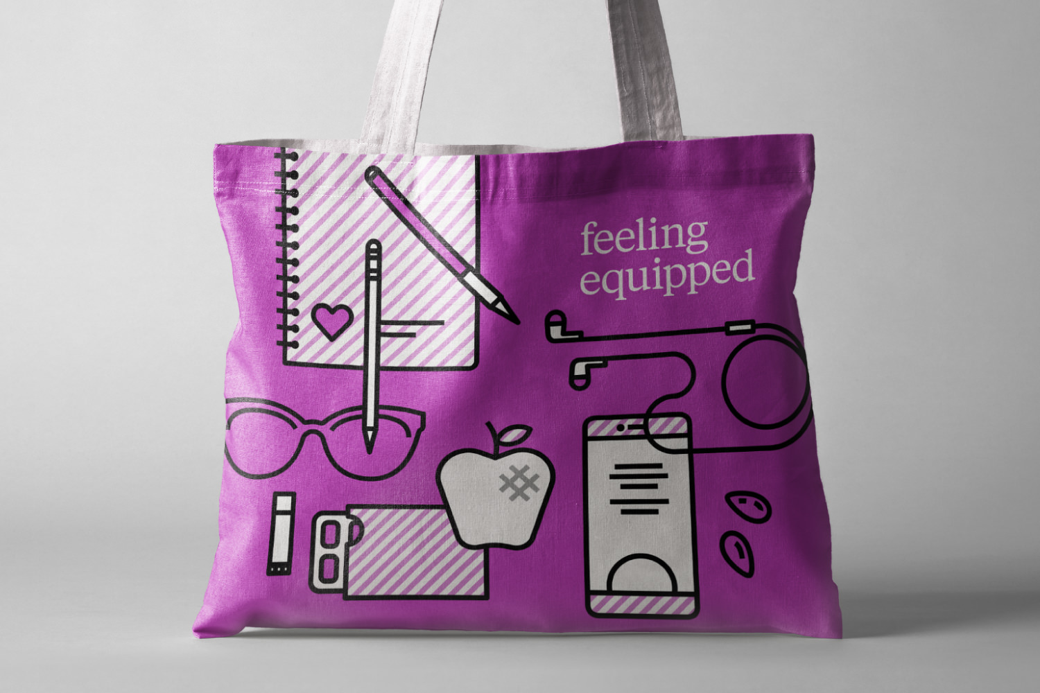 Printed illustration and promotional text on a tote bag for Ladies Learning Code