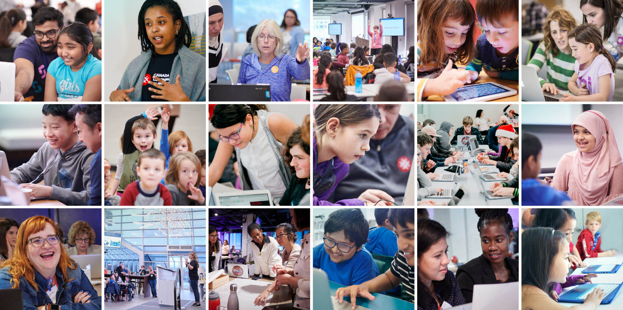 A grid of user-generated images depicting live, in-person learning events
