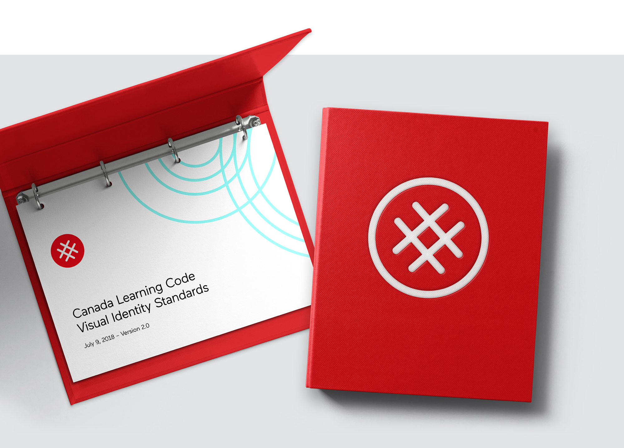 The cover and binder design for Canada Learning Code’s visual identity standards guide