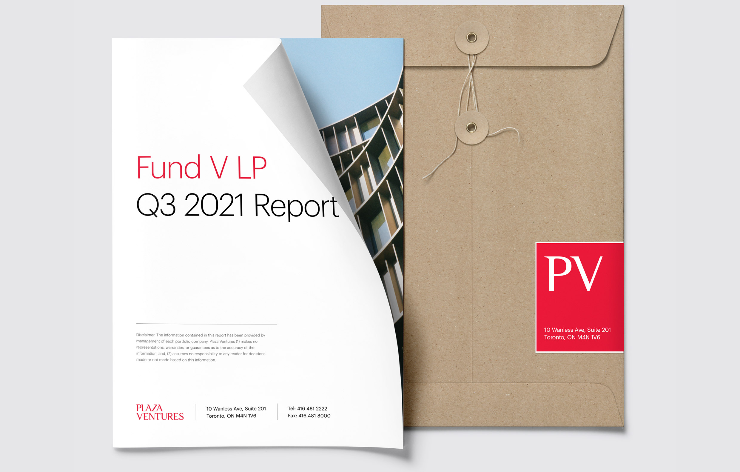 Example print collateral design exploration for a quarterly PV Fund report