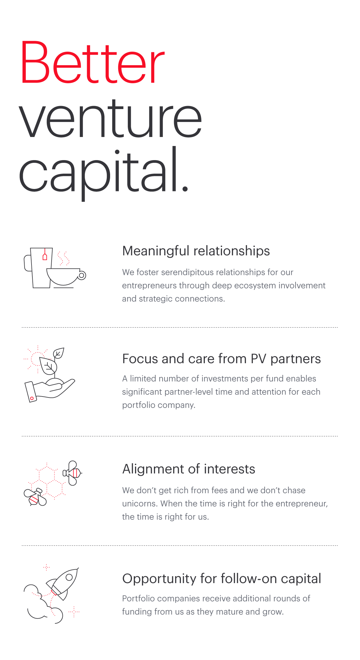 Overview of Plaza Venture’s value proposition paired with custom icon design by Studio Function
