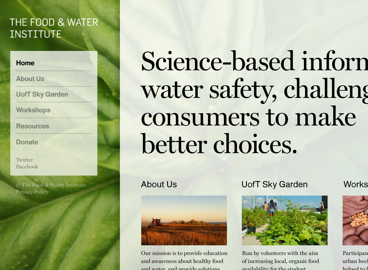 Wordpress website design for Food & Water Institute
