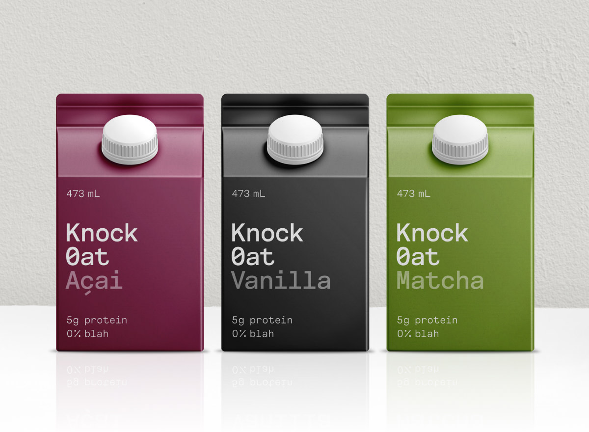Milk carton packaging design for Knock Oat oat milk