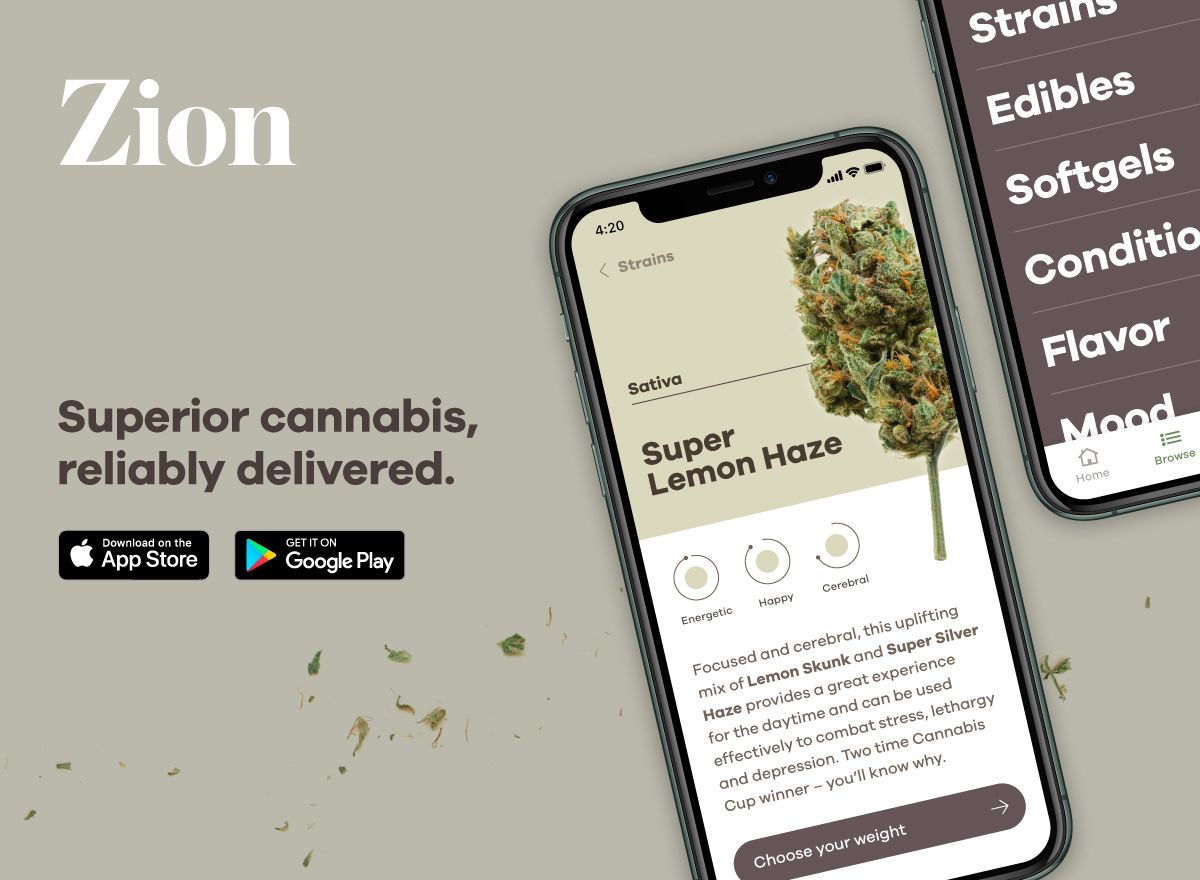 Web design and app design for a cannabis brand